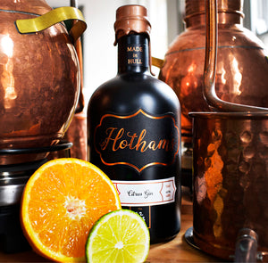  citrus gin, 50cl bottle, copper wax seal, hothams spirits