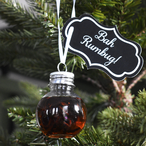 christmas bauble, christmas tree, spiced rum, labelled 'bah rumbug', hothams spirits