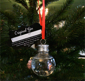 christmas bauble, christmas tree, original recipe gin, labelled 'gingle bells', hothams spirits